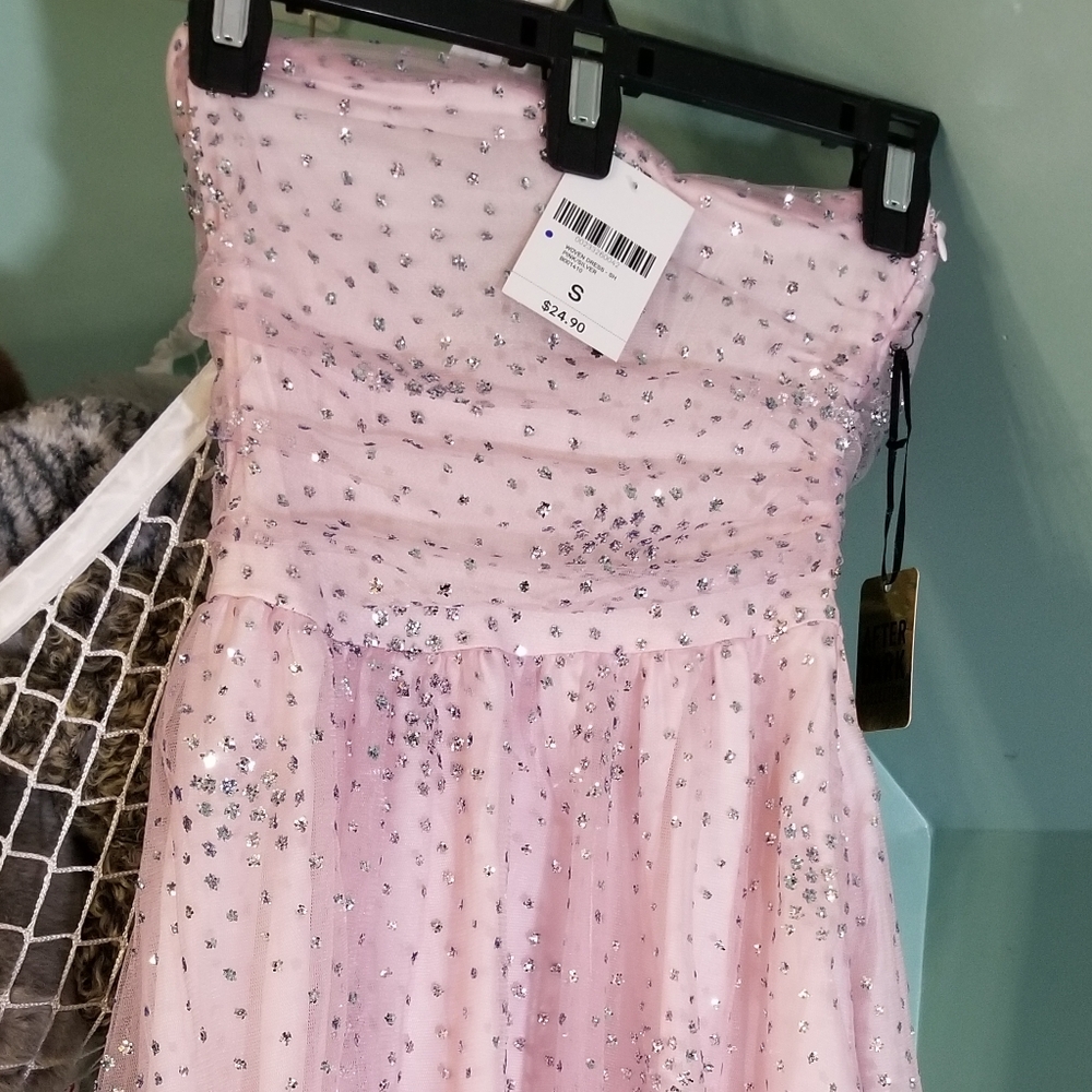 Pink/Silver Tube Top Mini Dress with Sparkles